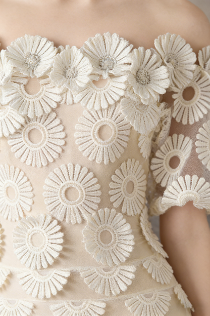 Off-the-Shoulder Daisy Lace Tiered Midi Dress
