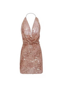 Flowering Girl Women setlla Halter Sleeveless Sequin Mini Dress in kahki brown