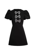 vanessa bow puff sleeve mini dress in black