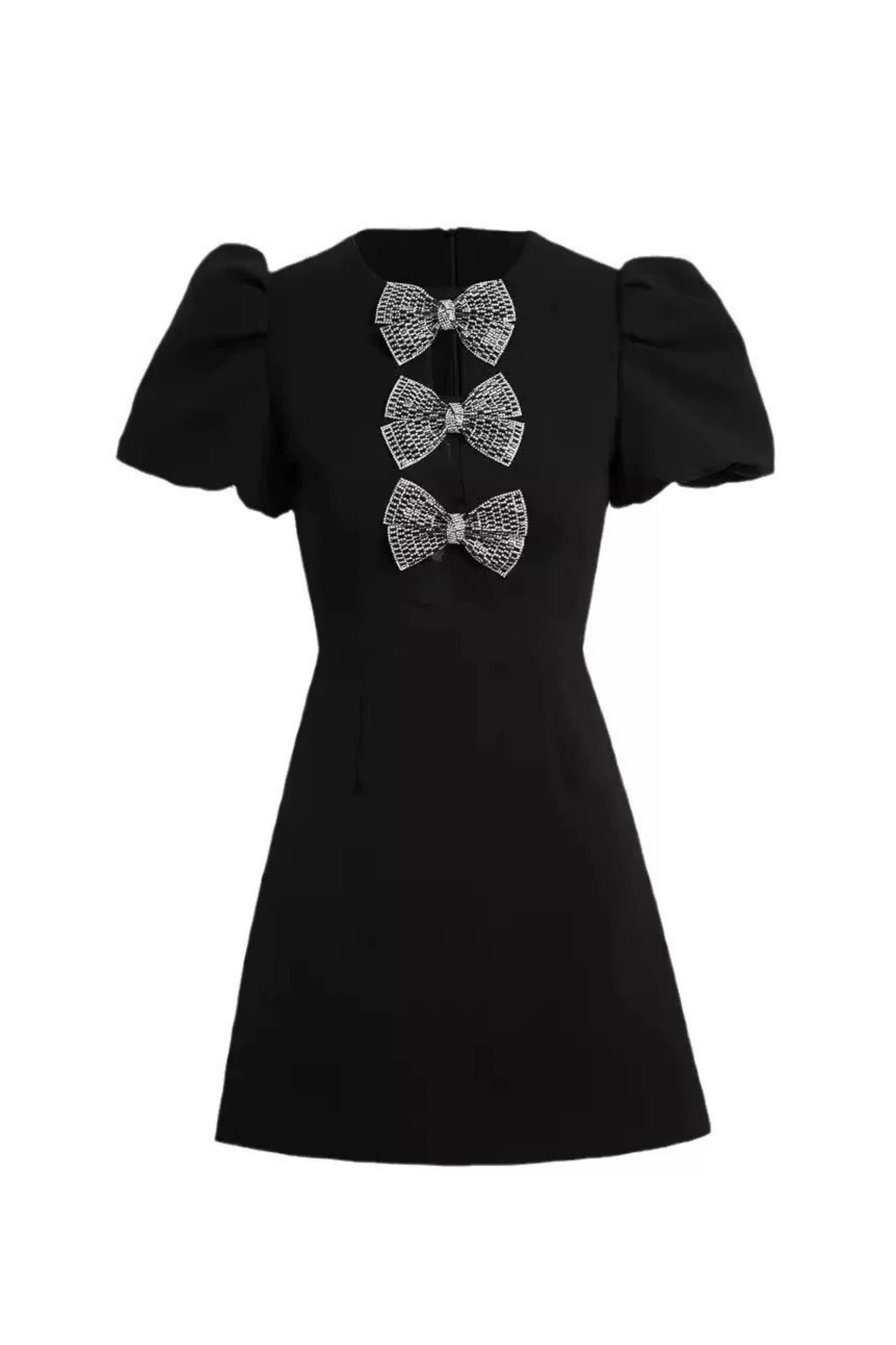 vanessa bow puff sleeve mini dress in black