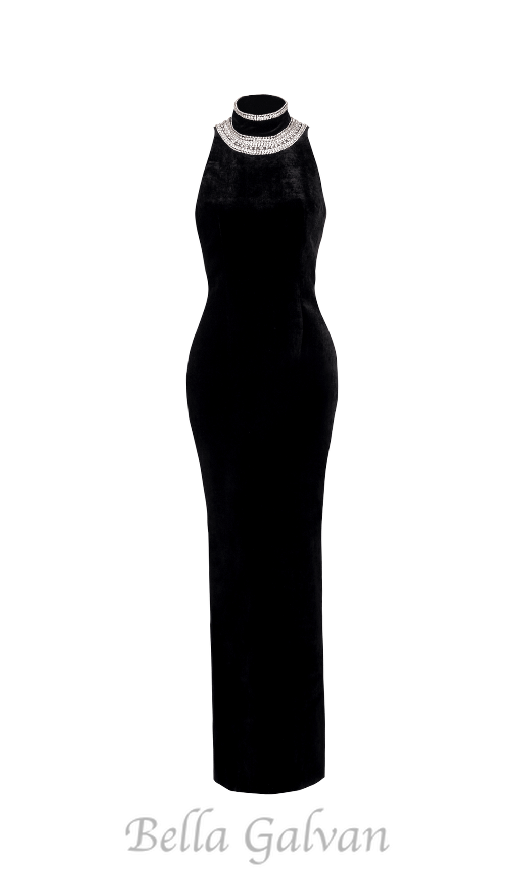Flowering Girl Women embroidered velvet halterneck maxi dress in black