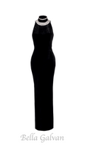 Flowering Girl Women embroidered velvet halterneck maxi dress in black