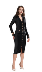 Flowering Girl Women bonnie Long Sleeve Single Breasted Bandage Set in black