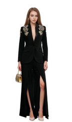 Flowering Girl Women Delphine black embellished jacket & trousers matching set