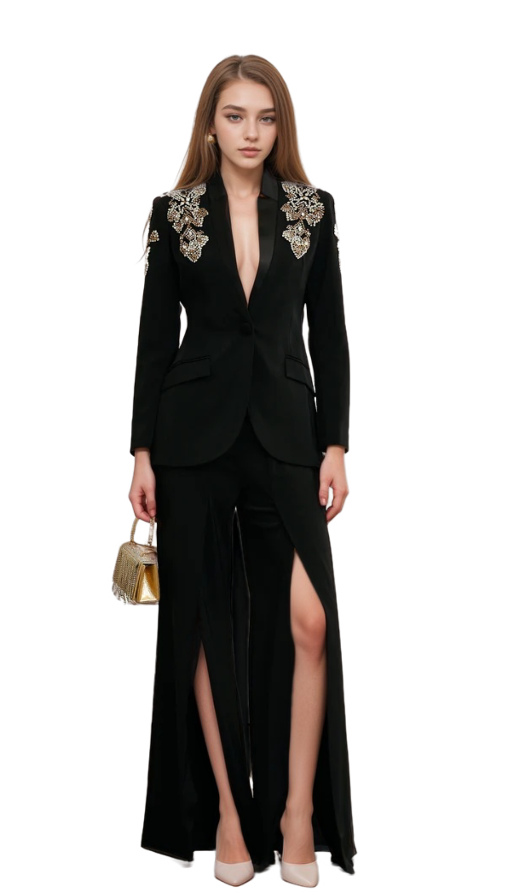 Flowering Girl Women Delphine black embellished jacket & trousers matching set