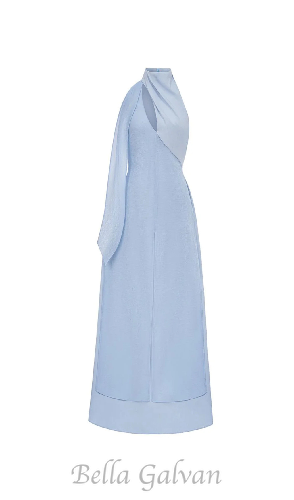Flowering Girl Women Yen Layered High Neck Floss Silk maxi Dress in blue