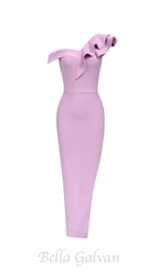 Flowering Girl Women one-shoulder ruffle trim midi dress in Iceberry Pink