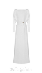 Flowering Girl Women white straight boat neck knitted fabric maxi dress