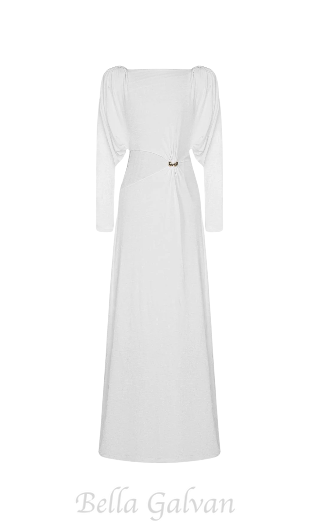 Flowering Girl Women white straight boat neck knitted fabric maxi dress