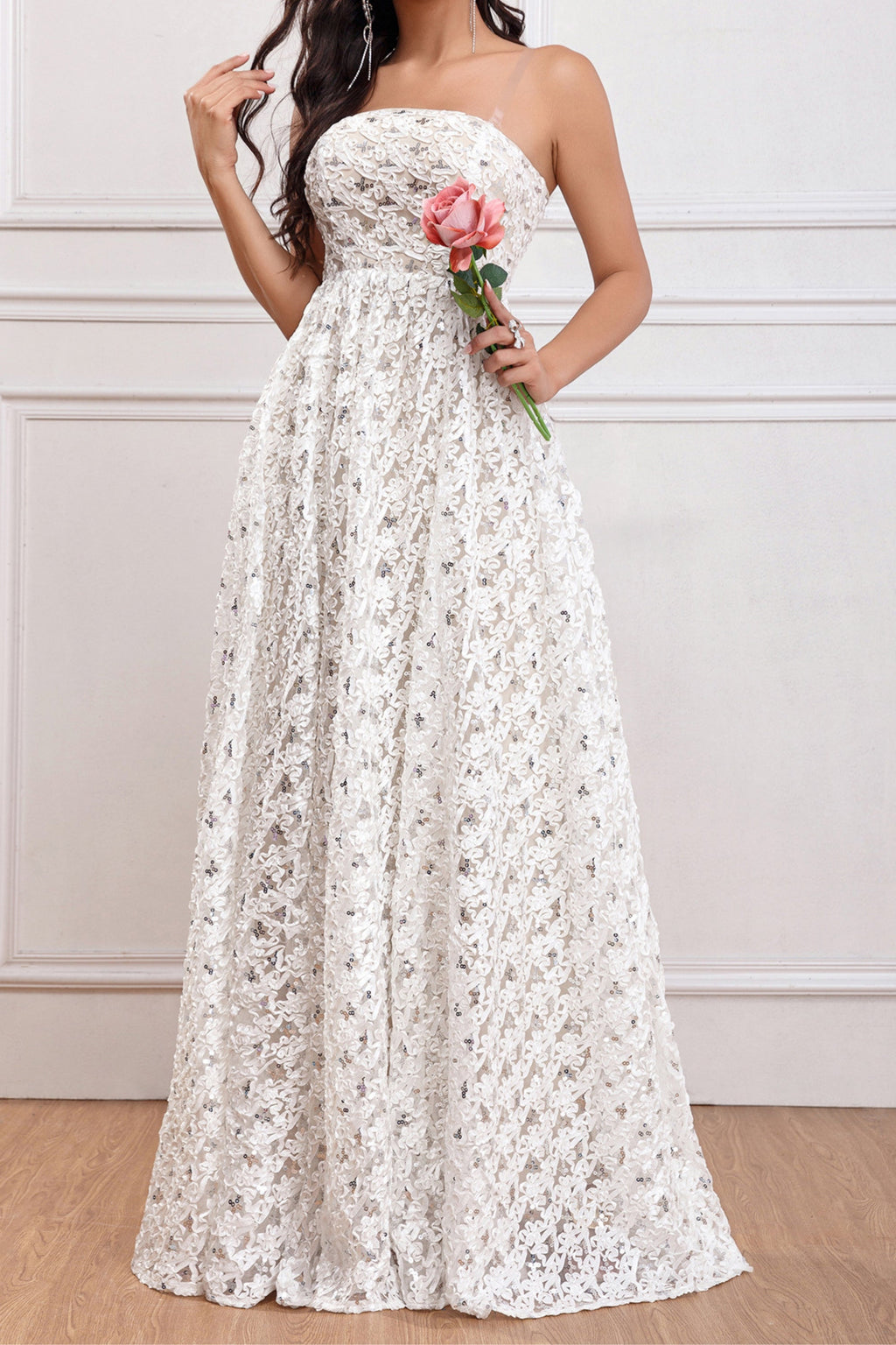 Flowering Girl Women Aura Sequin A Line Maxi Dress In White