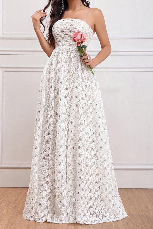 Flowering Girl Women Aura Sequin A Line Maxi Dress In White