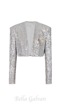 Flowering Girl Women Sequin Cropped Blazer in silver