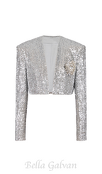 Flowering Girl Women Sequin Cropped Blazer in silver