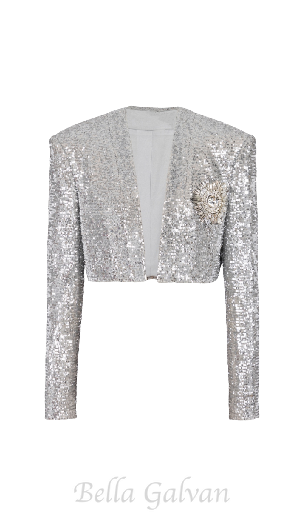 Flowering Girl Women Sequin Cropped Blazer in silver