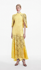 Flowering Girl Women Ursula yellow cape-design chantilly-lace maxi dress