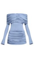 Flowering Girl Women Lekeisha Off Shoulder Draped Mini Dress in Blue