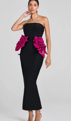 Flowering Girl Women PLEATED ORNAMENTED BANDAGE MAXI DRESS IN BLACK
