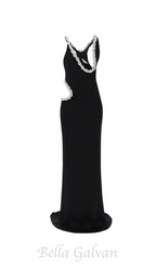 Flowering Girl Women Crystal Braided Rope Cut-Out Maxi Dress in black
