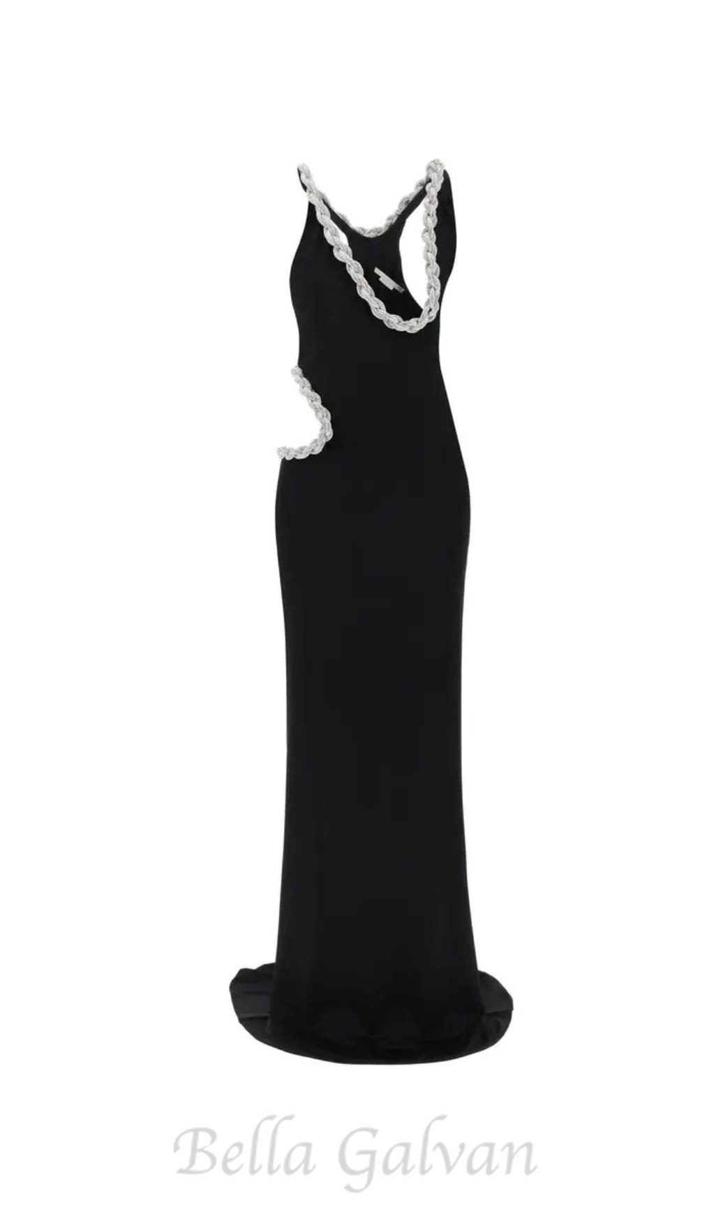 Flowering Girl Women Crystal Braided Rope Cut-Out Maxi Dress in black