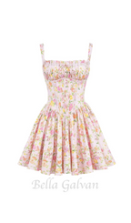 Flowering Girl Women Pink Meadow Print Cotton Mini Dress