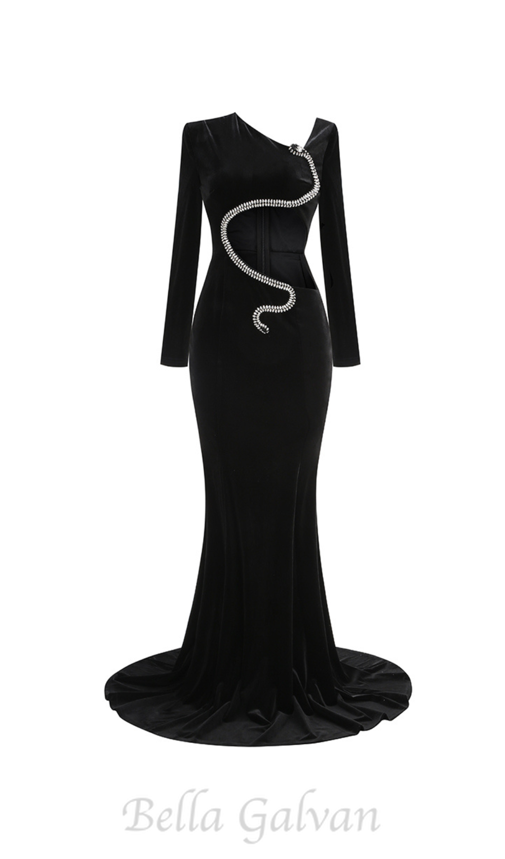 Flowering Girl Women Rhinestone Embellished Floor-Length Dress in black