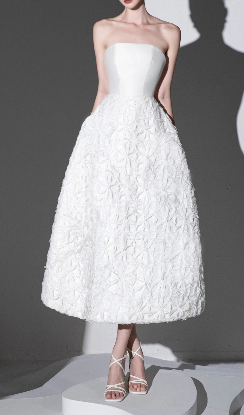 Flowering Girl Women WHITE FLORAL EMBELLISHED STRAPLESS MIDI DRESS