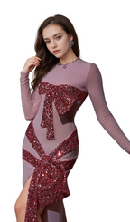 Flowering Girl Women arlene Zachary Long Sleeve Bow Sequin Dress