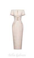 Flowering Girl Women v-cut neckline maxi dress in beige
