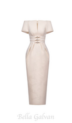Flowering Girl Women v-cut neckline maxi dress in beige