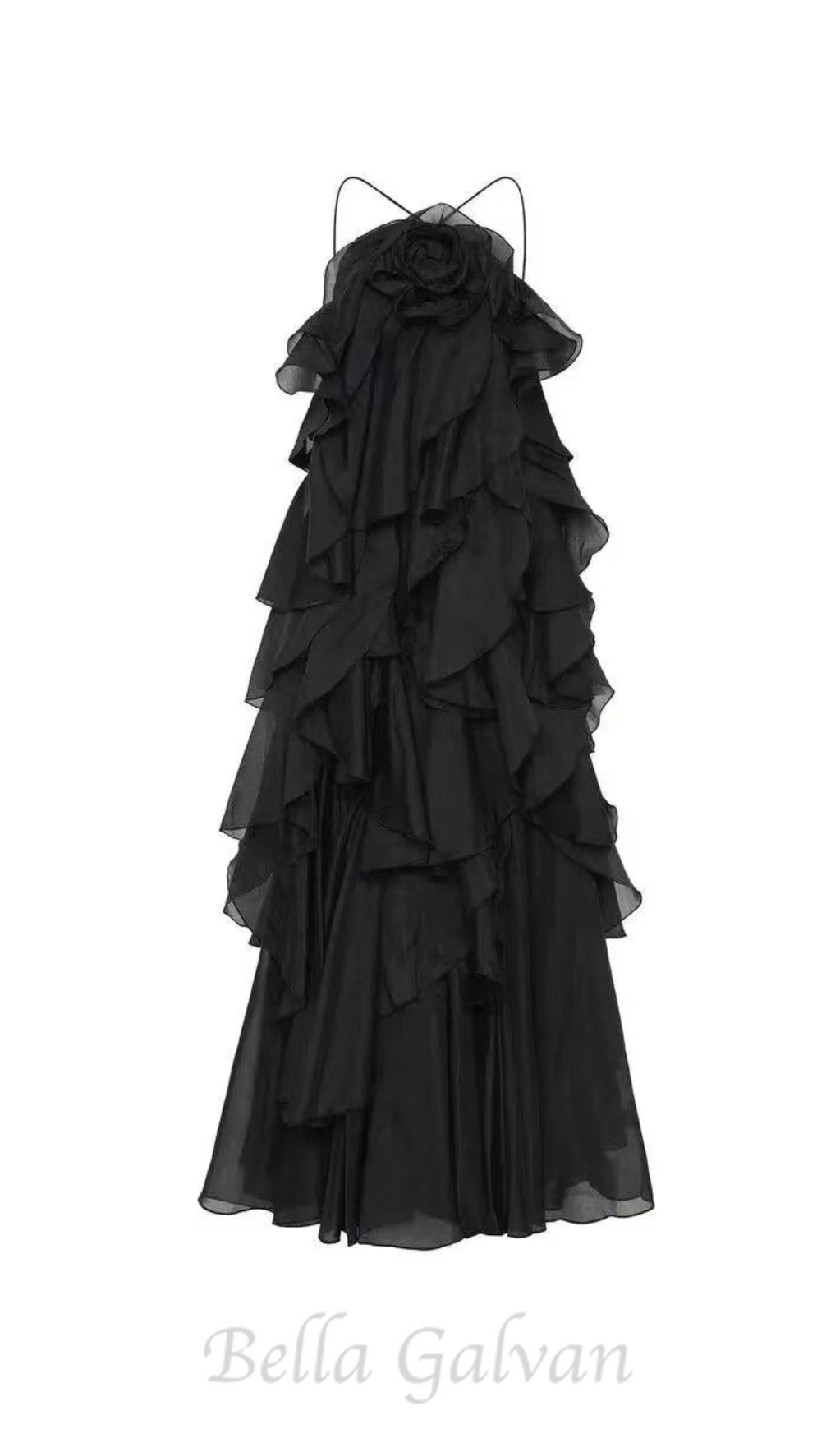 Flowering Girl Women halterneck flounced maxi dress in black