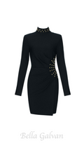 Flowering Girl Women Metal embellished pleated black mini dress