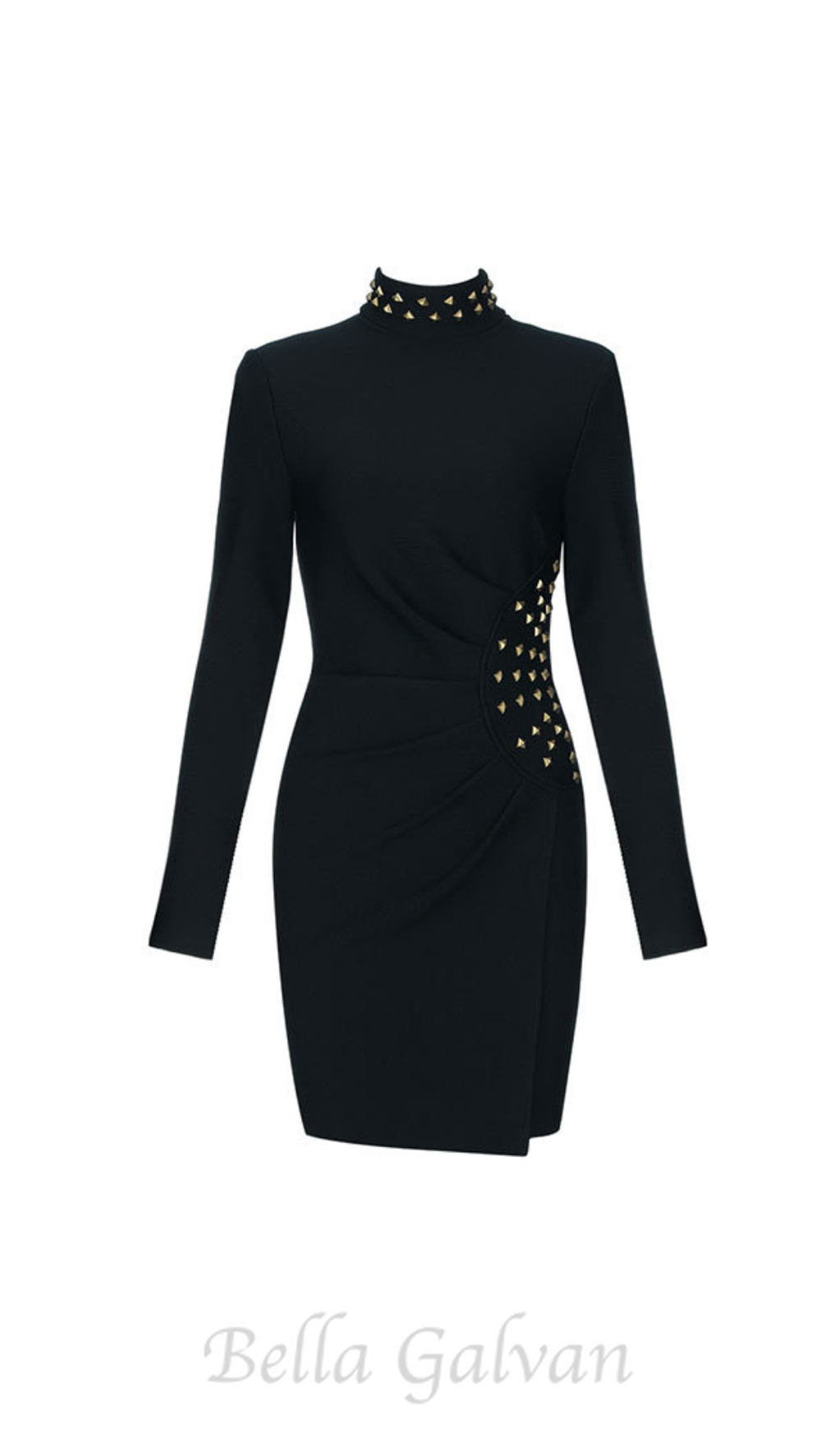 Flowering Girl Women Metal embellished pleated black mini dress