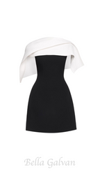 Flowering Girl Women A-line black mini dress with asymmetrical shoulder pleat