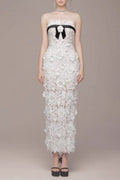 Strapless Flower Embroidery Maxi Dress In White