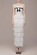 Strapless Flower Embroidery Maxi Dress In White