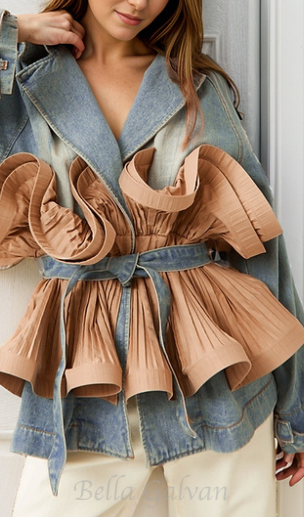 Flowering Girl Women Patchwork Ruffle Denim Tunic Coat