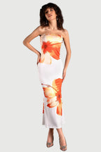 Flowering Girl Women SARRIDES STRAPLESS PRINT MIDI DRESS