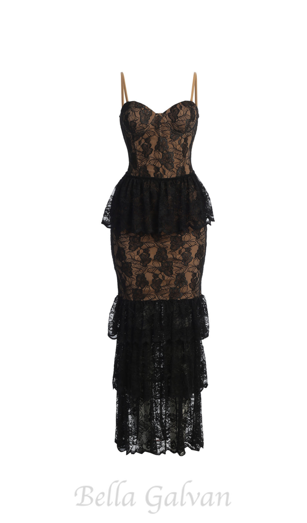 Flowering Girl Women Carlin layer lace maxi dress in black