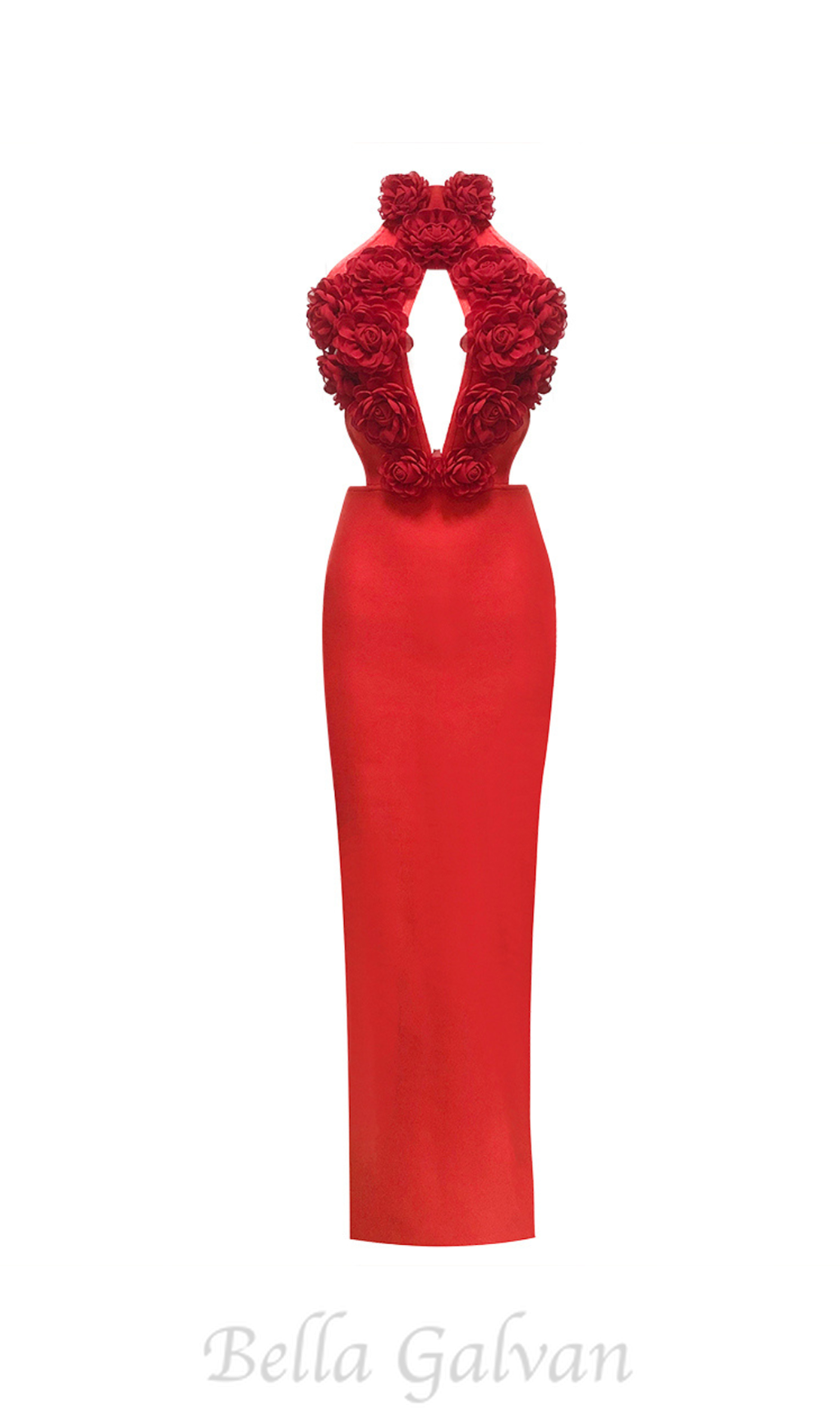 halter 3d flower hollow out backless maxi dress in red