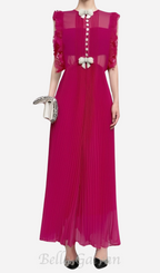 Flowering Girl Women Chiffon Ruffled Maxi Dress in red