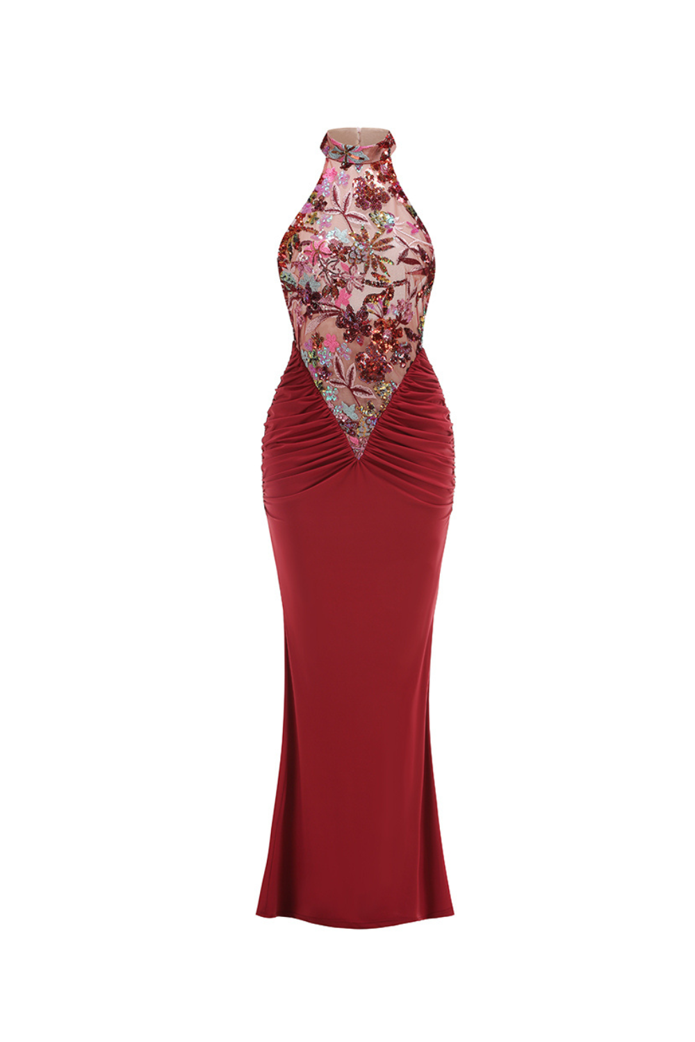 Flowering Girl Women tracy sequin embroidery halter maxi dress in red