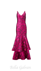 Flowering Girl Women layer Jacquard Maxi dress in red