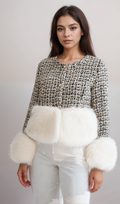 Flowering Girl Women Tweed Jacket withFaux Fur Accents