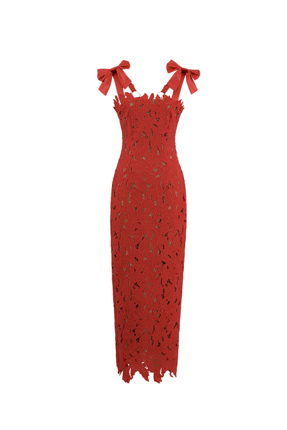 Flowering Girl Women hermosa Bow Strap Embroidered Lace Maxi Dress in red