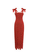Flowering Girl Women hermosa Bow Strap Embroidered Lace Maxi Dress in red
