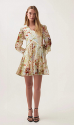 Flowering Girl Women Ailis floral-print lace-detail mini dress