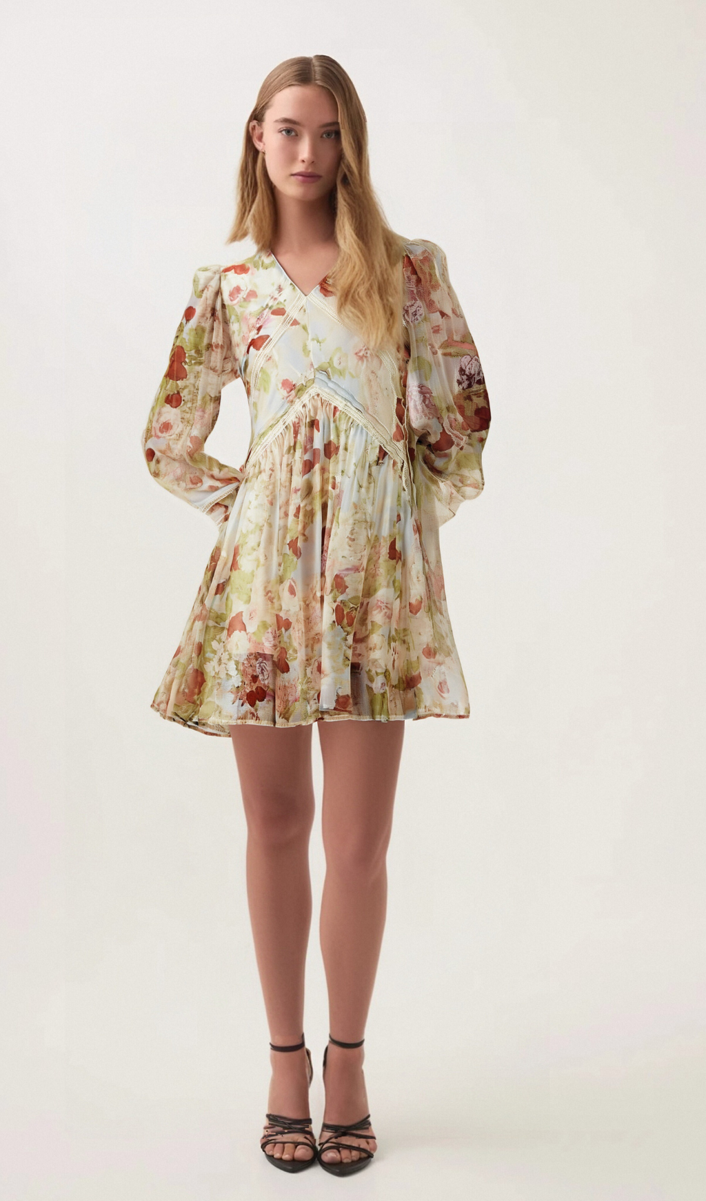 Flowering Girl Women Ailis floral-print lace-detail mini dress