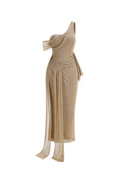 Flowering Girl Women one-shoulder draped bodycon maxi dress in khaki