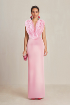 Flowering Girl Women PINK SLEEVELESS FAUX FUR MIDI DRESS
