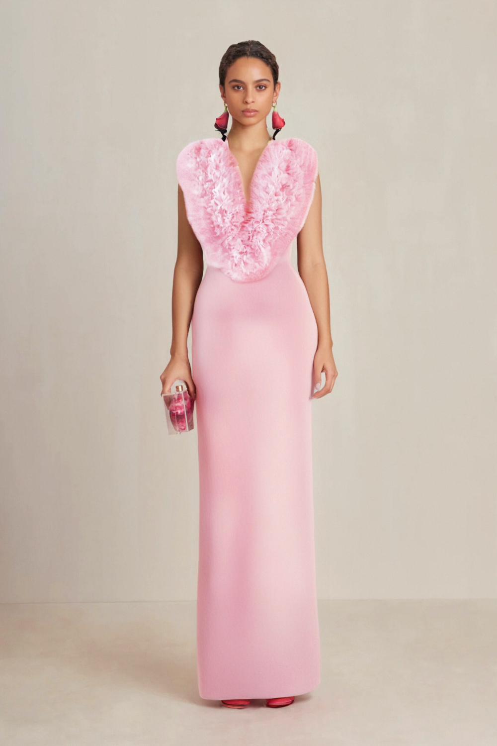 Flowering Girl Women PINK SLEEVELESS FAUX FUR MIDI DRESS